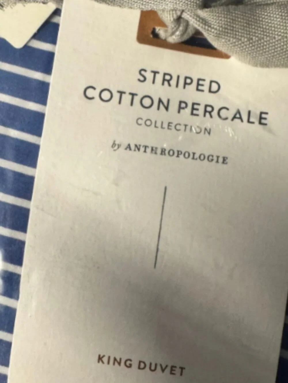 Anthropologie LIVIA Cotton Stripe Printed Blue KING Duvet Cover. NO SHAMS